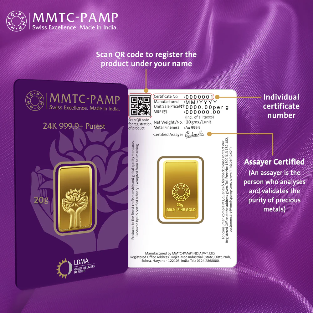 24K (999.9+) Purest 20 gm Lotus Gold Bar - Image 3